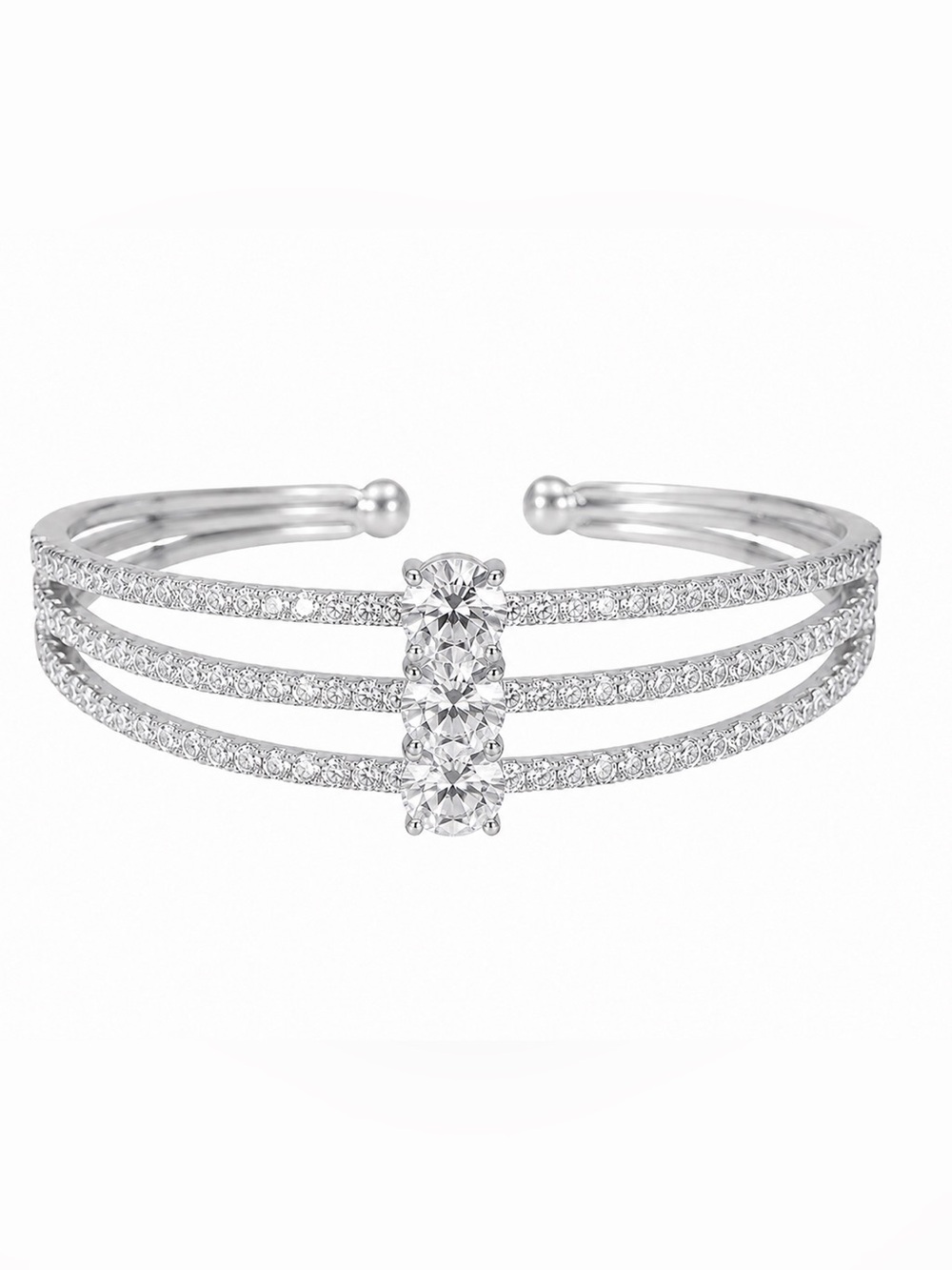 G by Guess Silver Triple-Band Crystal Accent Cuff Bracelet
